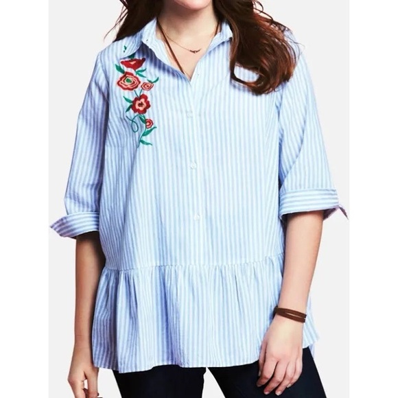 Chelsea Studio Tops - Chelsea Studio Striped Embroidered Tunic Top Size 1X (22/24)